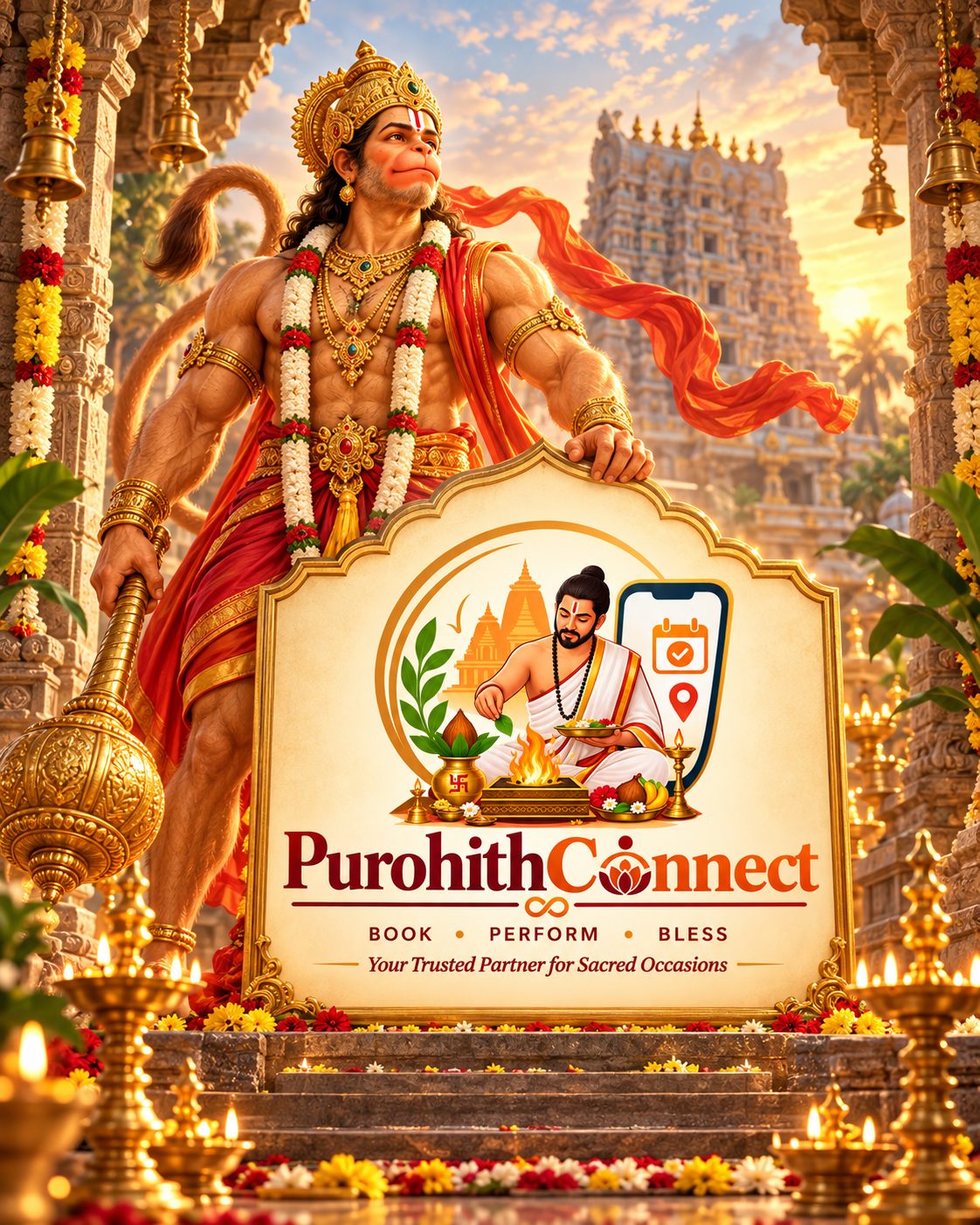 Lord Hanuman blessing PurohithConnect — your trusted partner for sacred occasions